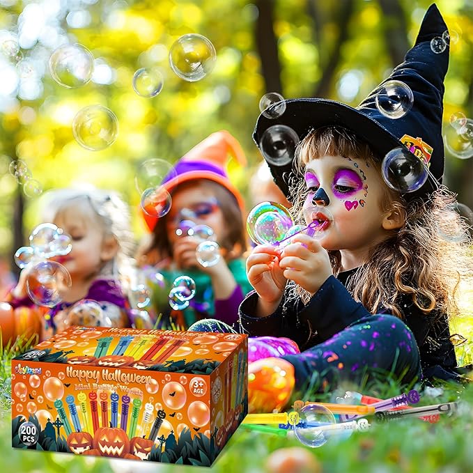 200PCS Halloween Party Favor, Halloween Bubble Wands for Kids, Halloween Trick or Treat Toys, Goodies Bag Fillers, Pinata Fillers, Mini Bubble Wands for Party Supplies