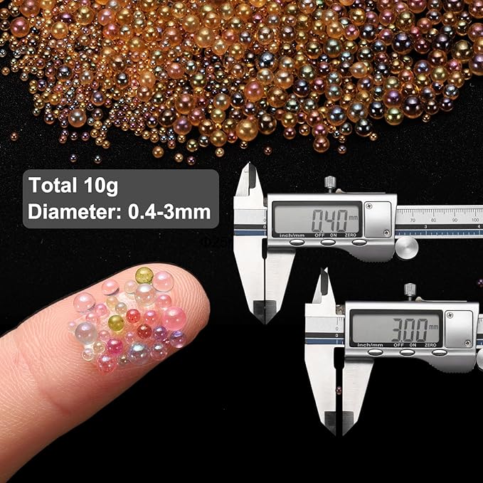 Iridescent Glass Tiny Bubble Beads, 0.4-3mm 10g No Hole Micro Mini Round Coffee Brown Water Droplets Beads - Applications: for Resin Filler, Nail Art, Dollhouse Bath Tub