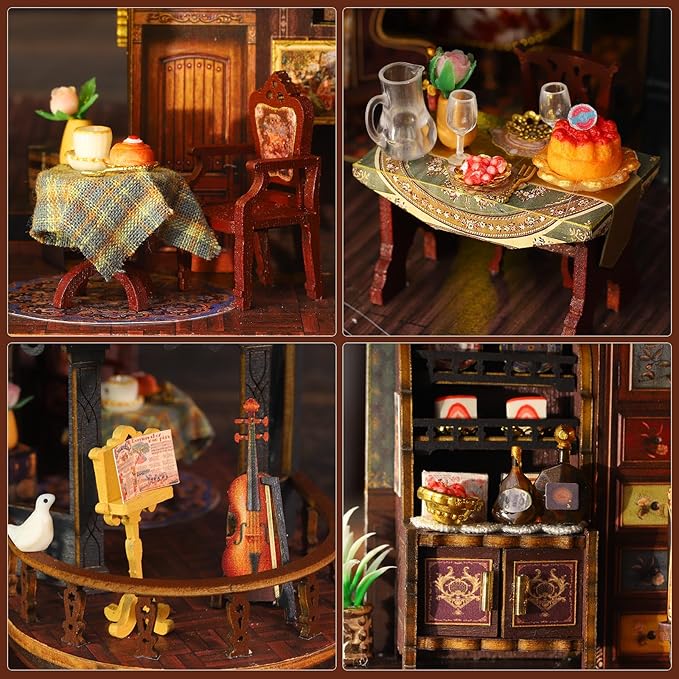 Miniature House Kit, Tiny House Kit with LED, DIY Mini House Building Kits for Adults to Building, Unique Gift for Birthday Christmas, Ancient Castle