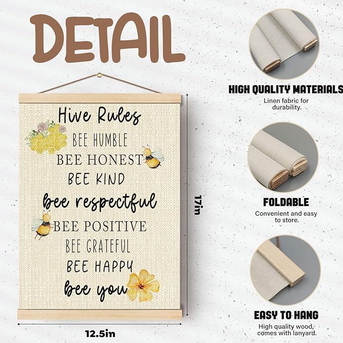 Boat Wades Honey Bee Decor Poster Hanger Frame For Nursery Classroom,Bee Hive Wooden Poster Hangers 12x16 Inch,Bumble Bee Hive Rules Wall Art Decor For Home Livingroom School