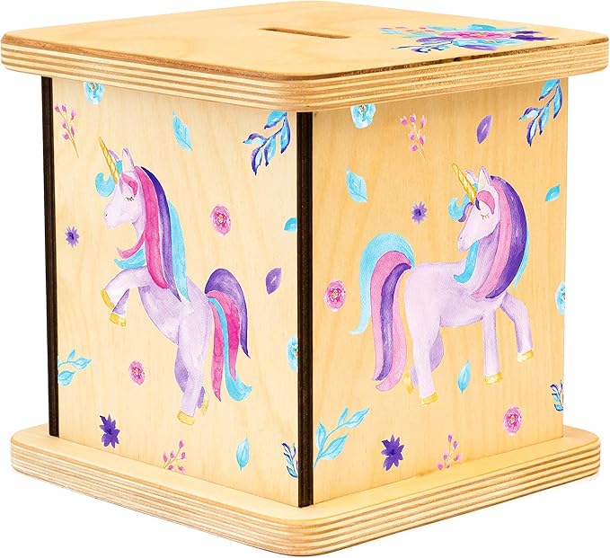 Wooden Piggy Bank for Kids and Adults, Personalized Gift Handmade in USA by BloomOwl, Custom Piggy Bank, Personalized Banks for Kids, Gifts for Baby Boys and Girls (Unicorn)