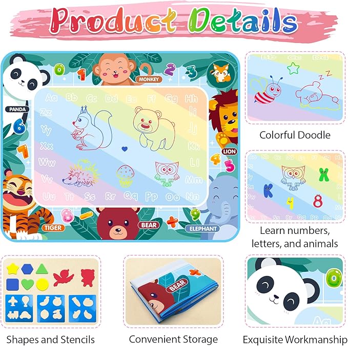 Thick Water Doodle Mat 40 x 32 Inches Kids Extra Large Water Painting Doodle Drawing Mat Toy Writing Coloring Magic Educational Toys for Boys Girls Age 2 3 4 5 6 7 8 Year Old Holiday Birthday Present