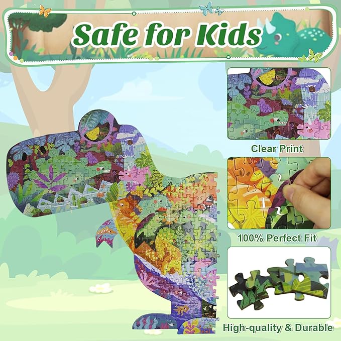 Dinosaur Puzzles for Kids Ages 6-8 Years Old 295 Piece Jigsaw Puzzles Unique Animal Shape Floor Puzzle Ages 8-10 Learning Educational Toys Birthday Gift for Boys Girls Ages 10-12