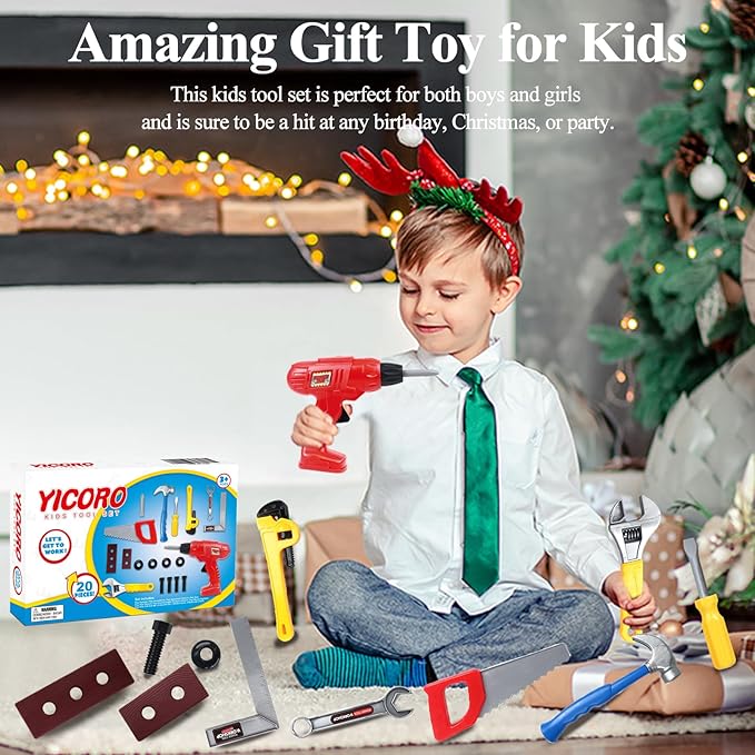 Kids Tool Set 20 PCS Toddler Tool Set with Toy Drill, Pretend Play Kids Toys for Ages 3,4,5,6,7,8 Years Old, Boy Toys, Girl Toys