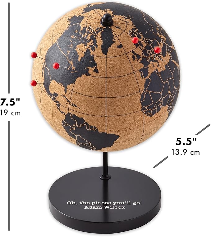 Let's Make Memories Personalized Cork Globe - The Places You'll Go - Graduation Gift - for Travel Lovers - Customize with Message - 7.5" Hx5.5 Dia