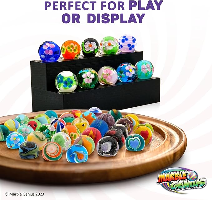 Marble Genius Collectors Marbles, Blossoms, 16mm (⅝ Inch), 10 Handmade Glass Marbles, Gifts for Marble Lovers, Gifts for Kids Ages 3+