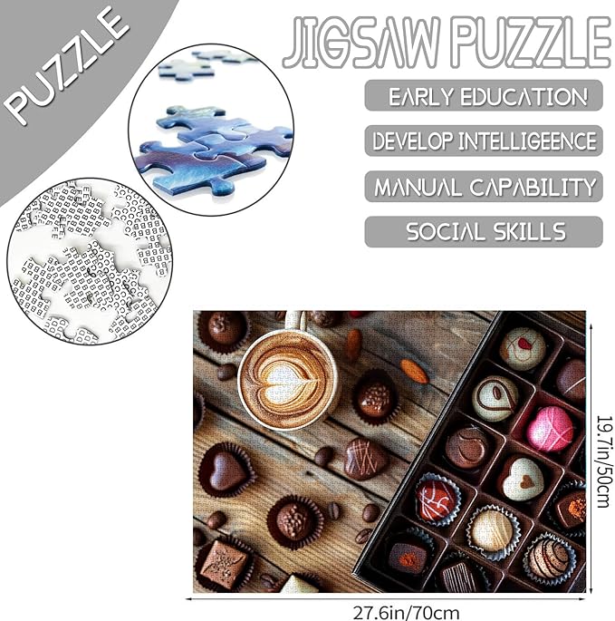 Tucocoo Chocolats Box Jigsaw Puzzle 1000 Pieces Puzzles for Adults, Coffee Cup Art Jigsaw Puzzles for Challenging Family Activity Games 27 x 20 inches DIY Handwork Puzzle for Home Decor Gifts
