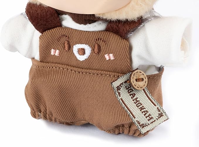 17cm Clothes for Labubu Doll - Kawaii Chic Style Set for 17cm Dolls, Cute Doll Outfit with Accessories - Brown Puppy Romper + Puppy Shirt + Heart Shaped Brown Hat (Clothes Only)