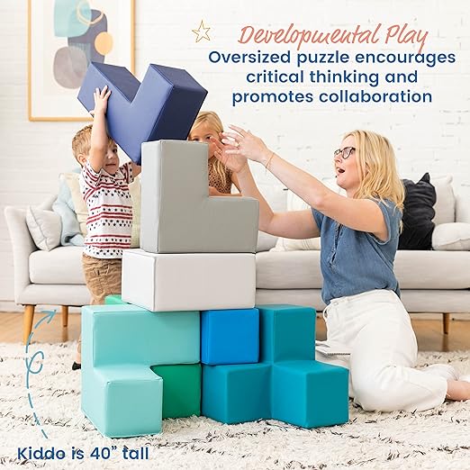 ECR4Kids SoftZone Brainy Building Blocks, Foam Puzzle, Contemporary, 7-Piece