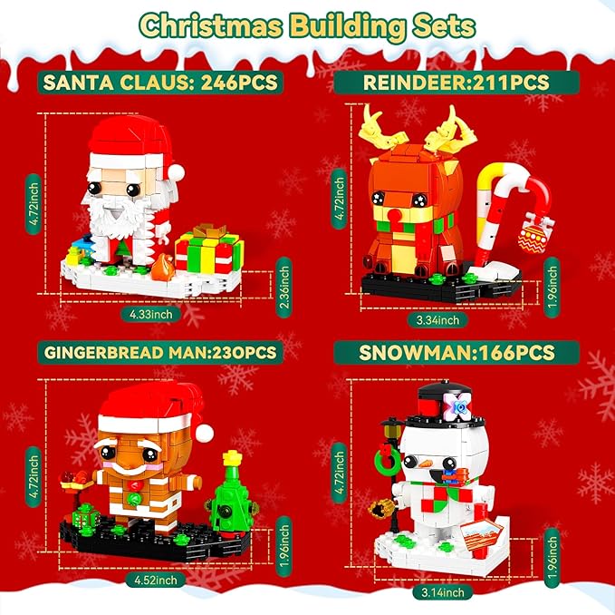 Eelexa Christmas Building Toys Set Includes Santa Claus, Snowman, Reindeer, Gingerbread, Christmas Building Blocks for Kids, Boys and Girls, Ages 6+ (853 Pcs)