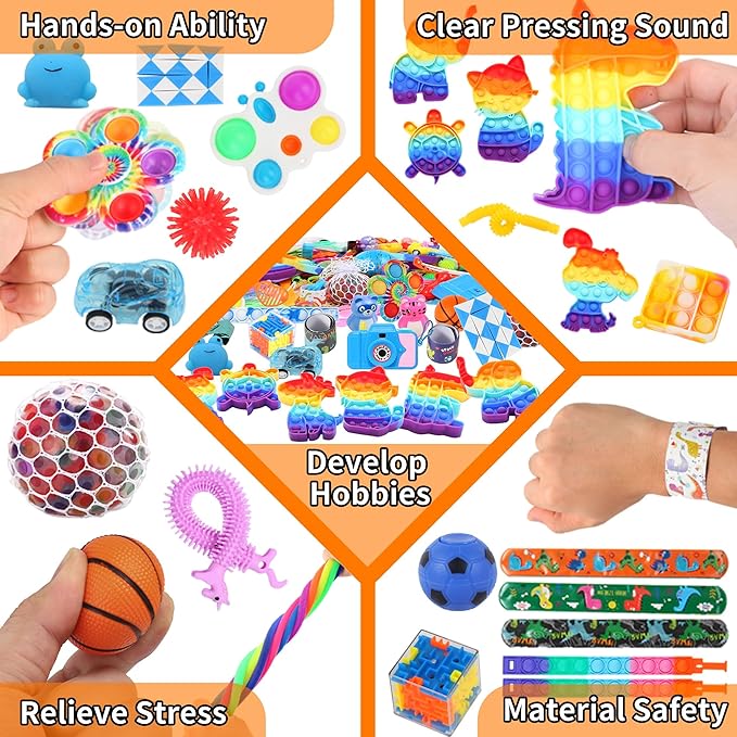 200 Pcs Party Favors for Kids, Fidget Toys Bulk, Birthday Gift Toys, Stocking Stuffers, Treasure Box Birthday Party, Goodie Bag Stuffers, Carnival Prizes, Pinata Filler for Classroom