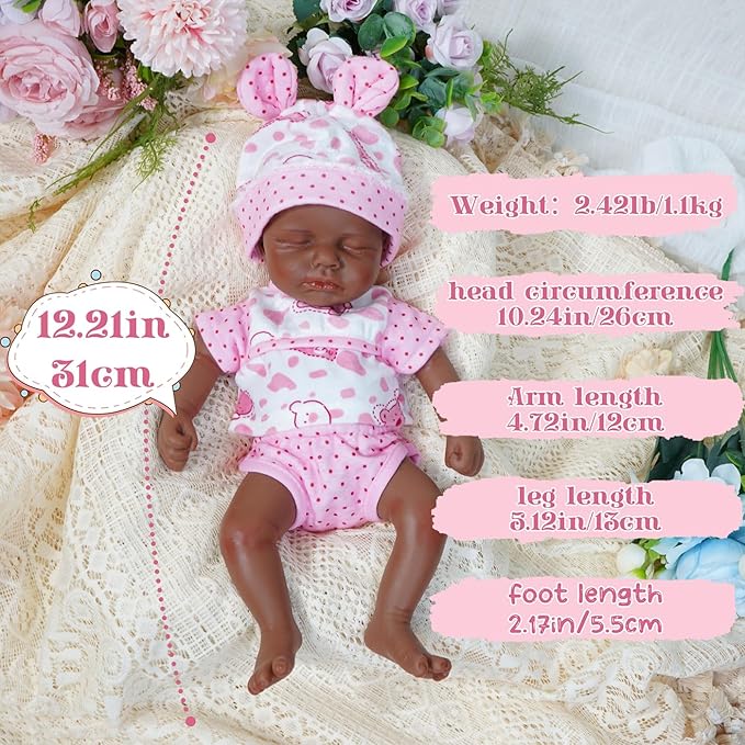 Reborn Baby Dolls Silicone Full Body 12in Weighted Real Life Closed-Eyes Girl Dolls Lifelike Newborn Baby Soft Body Flexible Limbs Not Vinyl