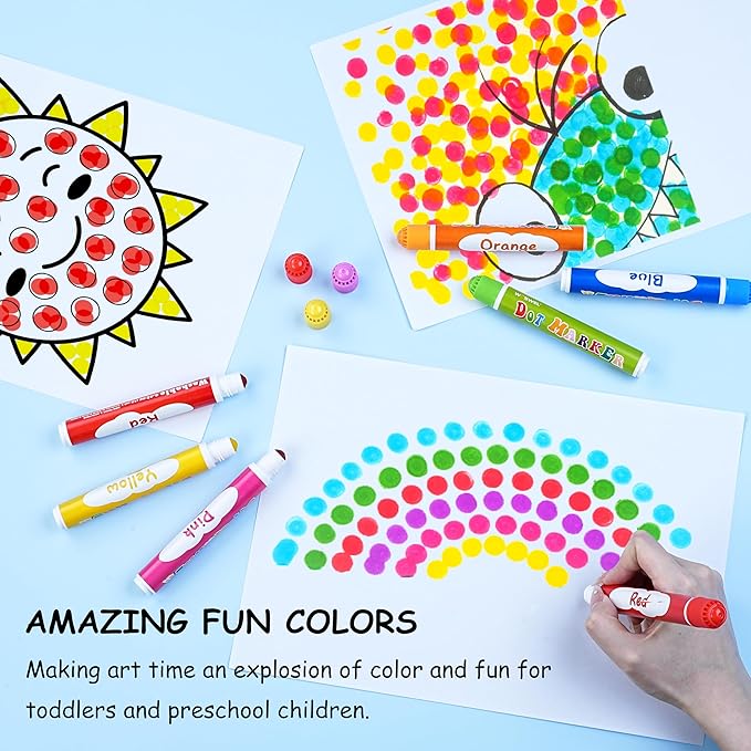 Dot Markers, 10 Colors Washable Dot Paint Markers for Toddlers Kids Preschool, Bingo Daubers Supplies, Painting Art and Crafts Kits Coloring Set, for Class Valentine Gift Art Party