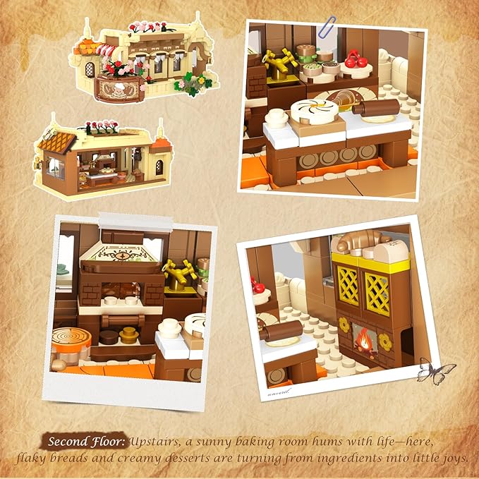 Flower Bakery Coffee House Building Set with Lights, City Cafe Baking House Display Model Toy, 1289 PCS Modular Construction Building Blocks Kit Home Decor, Gift for Adults Teens Girls 12+