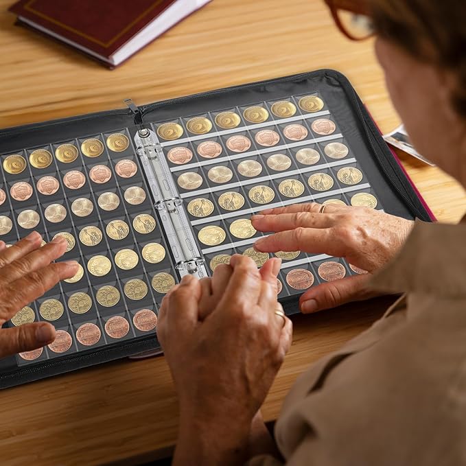 25 Sheets Coin Collection Pocket Pages for Collectors, Coin Sleeves Holder Book, 9-Holes Coin Album Collecting Binder for Coin Stamp Currency Collection Coin Stamp Currency Collection