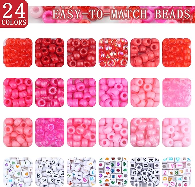 XIANNVXI 24Colours Pink Pony Beads for Bracelet Friendship 720pcs Letter Kandi Pink Pony Beaded Kit Bracelet Making Kit for Jewelry DIY Crafts