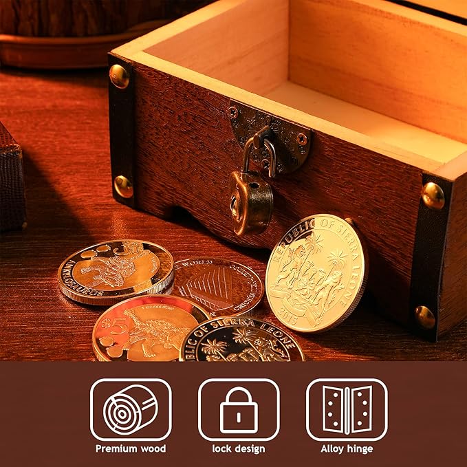 Piggy Bank: Vintage Wood Treasure Chest Rustic Small Wooden Box Decorative Coin Bank Money Bank Money Saver Storage Box for Wedding Home Decor