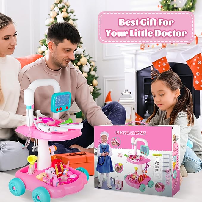 deAO Doctor Kit for Toddlers 3 4 5 Years Old, Dentist Playset with Medical Bag & Dental Tools, Pretend Dentist Play Set with Cart, Kids Doctor kit Educational Toys Gift for Girls Boys