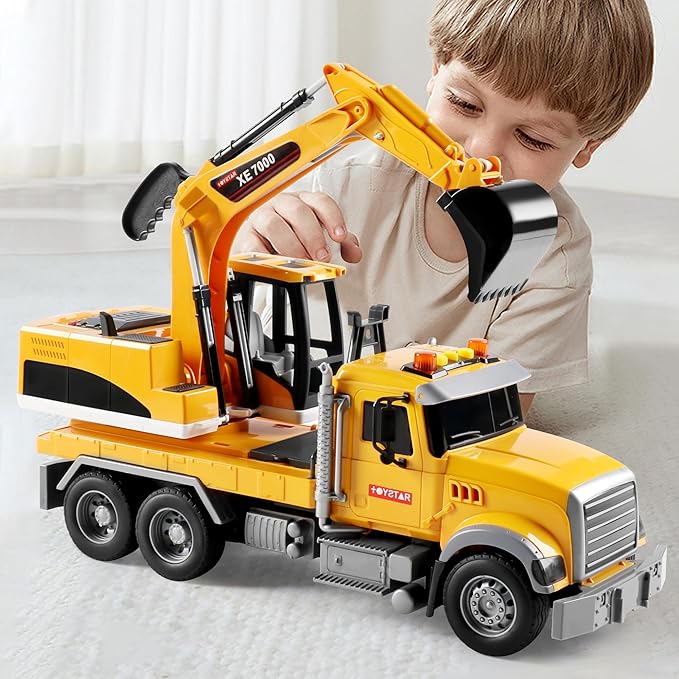 Dwi Dowellin Large Excavator Truck Toy for 3 4 5 6 Year Old Boys,Truck Toy with Sound and Light