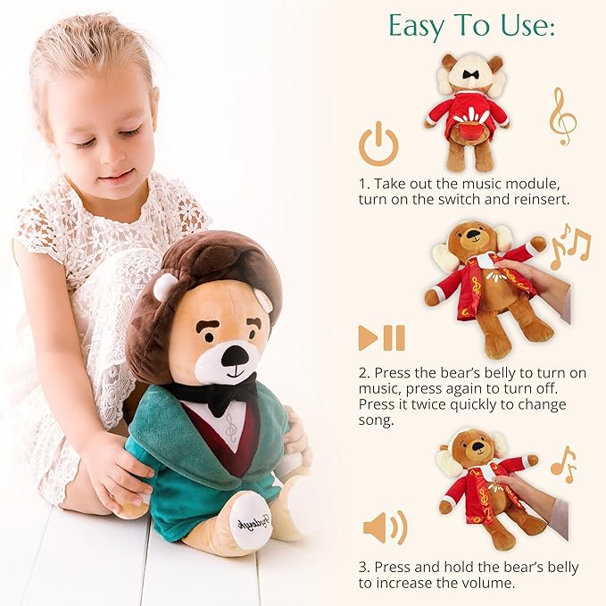 Chopin Plush Bear – Plays 40 Mins of Classical Music, Educational & Soothing Interactive Teddy Bear for Babies & Toddlers, Ideal
