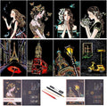 Rainbow Scratch Painting Paper By BOTEEN, City Series Night Scene,Scratch Painting Creative Gift,Scratchboard for Adult and Kids,with 4 Tools,Size:11.7''x8.3''（8pack）
