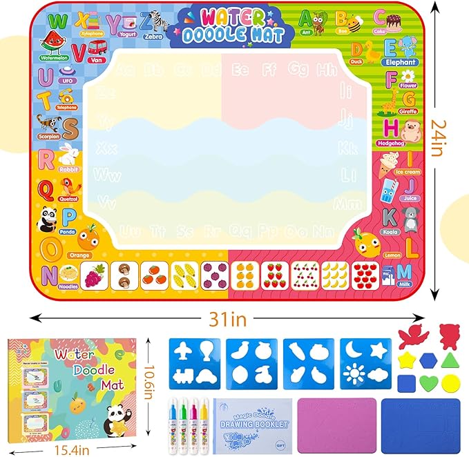 Water Doodle Mat 32 x 24 Inches Kids Water Painting Doodle Drawing Mat Toy Writing Free Coloring Extra Large Magic Educational Toys for Boys Girls Age 3 4 5 6 7 8 Year Old Christmas Birthday Present