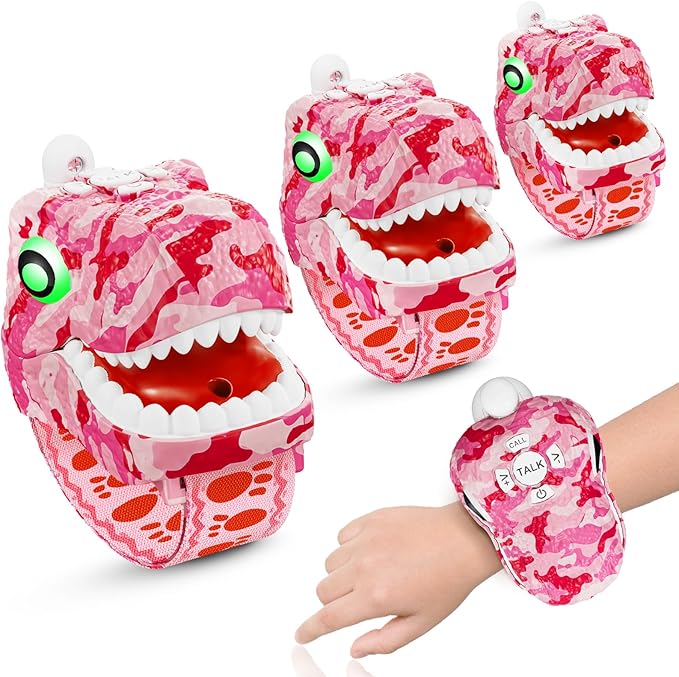 Dinosaur Walkie Talkies for Kids 3 Pack Camping Gear T-Rex Outdoor Toys for Girls Age 3-12 Year Old 3 Channel Long Range Birthday Gifts Christmas Stocking Stuffers