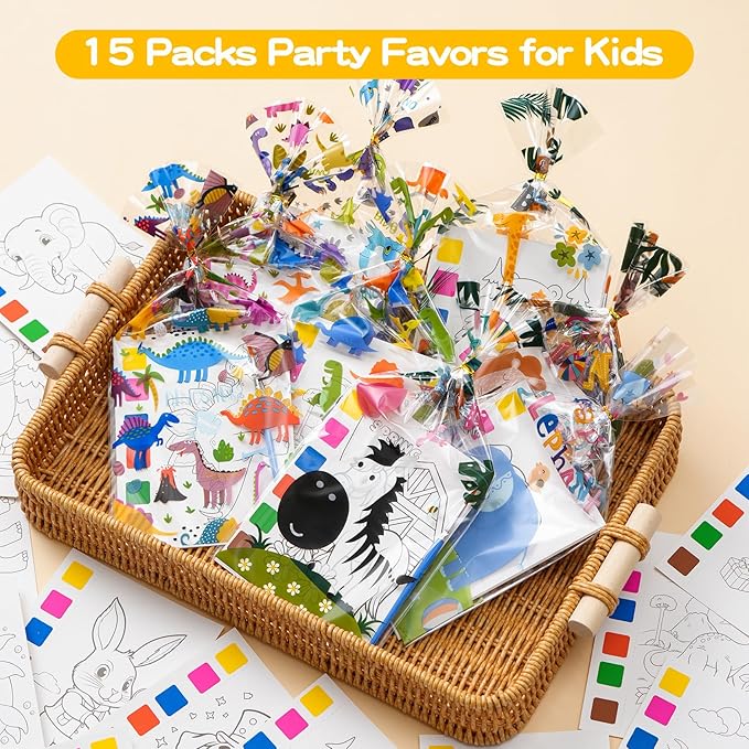 Rotu Party Favors for Kids 4-8, 15 Pack Goodie Bags Stuffers for Kids Paint with Water Coloring Books for Ages 8-12 Watercolor Painting Set Birthday Gifts Classroom Prizes, 106Pcs