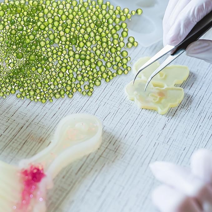 Iridescent Glass Tiny Bubble Beads, 0.4-3mm 10g No Hole Micro Mini Round Dark Green Water Droplets Beads - Applications: for Resin Filler, Nail Art, Dollhouse Bath Tub