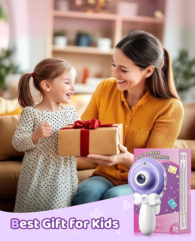 TEKFUN Kids Camera Toy for Girls - Birthday Girl Gifts with Magic Wand Design - Digital Video Camera for Kids with 32GB SD Card - Easter Basket Essentials for Girl 2 3 4 5 6 Year Olds, Purple