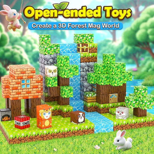 100PCS Magnetic Blocks - Build Mine Magnet World Forest Set, STEM Building Toys for Kids Ages 4-8, Classroom Must Haves Construction Toys, Sensory Toddler Toys Gift for 3+ Year Old Boys & Girls