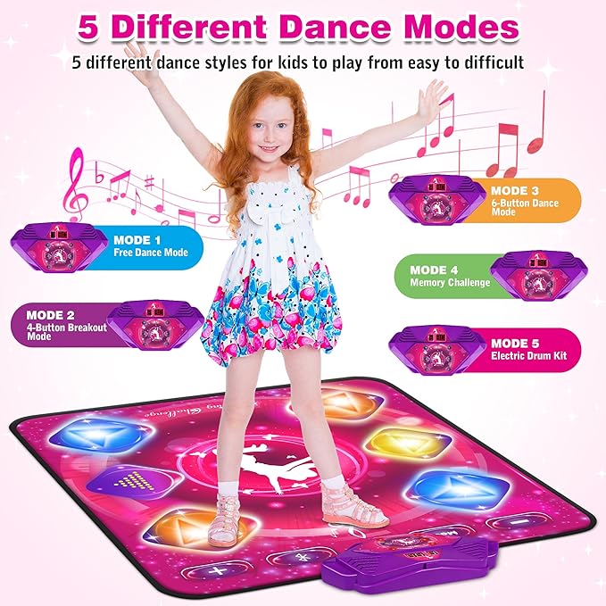 Dance Mat for Kids, Electronic Dance Pad with Wireless Bluetooth & LED Lights, Adjustable Volume, Built-in Music, 5 Game Modes, Xmas B-Day Gifts for 3+ Years Old Girls Toys (Bluetooth Type-Purple)