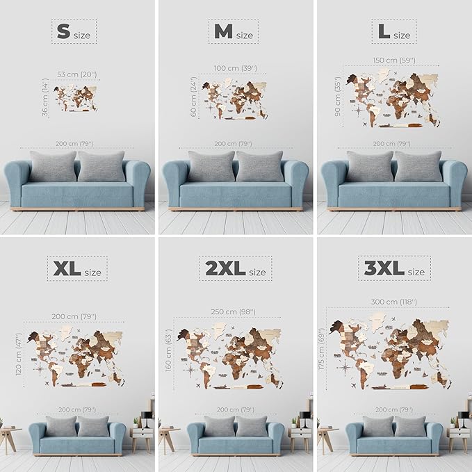 Enjoy The Wood 3D Wood World Map Wall Art Large Wood Wall Décor Housewarming Gift Idea Wall Art World Travel Map For Home & Kitchen or Office (Multicolored, M)