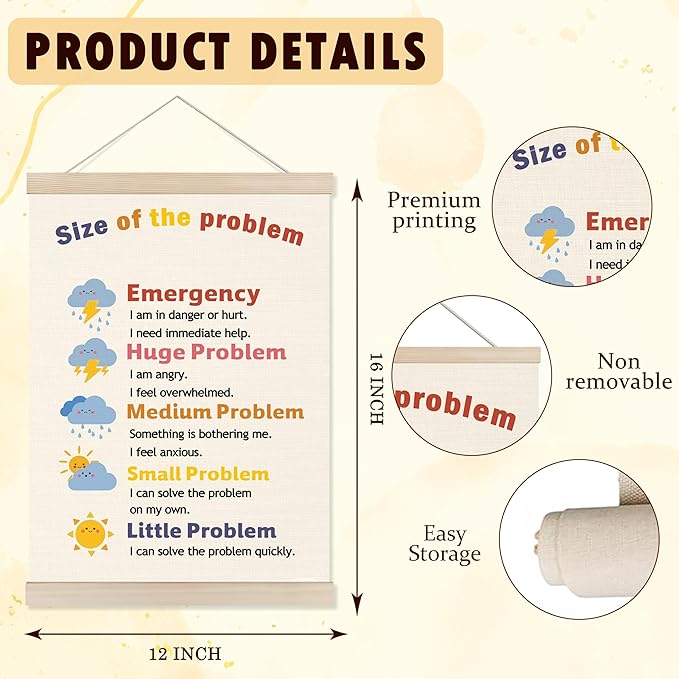 Welshower Weather Mental Health Poster Hanger Frame, Size of the Problem Mental Health Wall Art Prints Decor for Classroom School Counseling Therapy Calming Office, 12x16 Inch