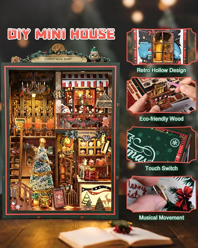 Book Nook Kit - DIY Miniature House Dollhouse 3D Puzzles for Adults and Teens - Gifts for Family and Friends Bookshelf Decor Tiny House Model Build with LED Light (AH01-001)