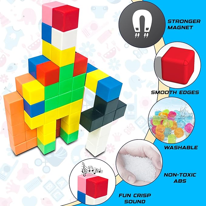 72 Pcs Magnetic Building Blocks for Toddlers – STEM Educational Toys for Kids Ages 3-8, Montessori Learning Magnet Cubes, Creative Preschool Construction Set with Storage Bag, Gift for Boys & Girls