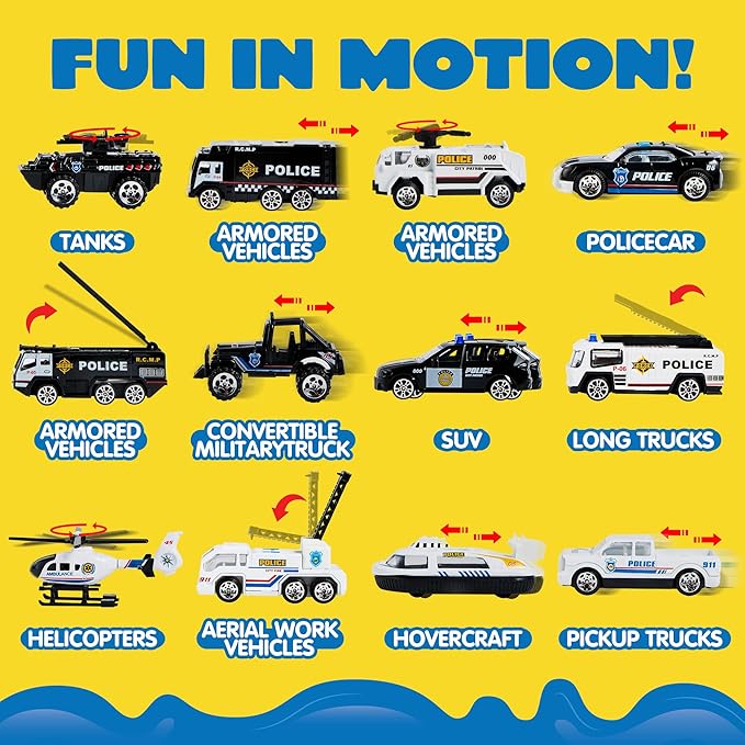 JOYIN 25 in 1 Police Rescue Truck Car Toy Set with Sounds and Lights, Mini Vehicles in Carrier Truck, Play Police Patrol Rescue Vehicle Toy, Christmas Birthday Gifts for Over 3 Years Old Boys