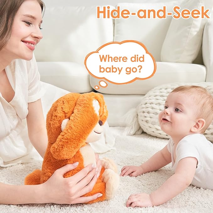 iPlay, iLearn Baby Monkey Stuffed Animal, 12" Infant Soft Hide Seek Soft Plush Toy, Newborn Babies First Birthday Gift, Cute Easter Basket for 0 3 6 9 12 Month, 1 2 3 Year Old Toddlers Girl Boy Kid