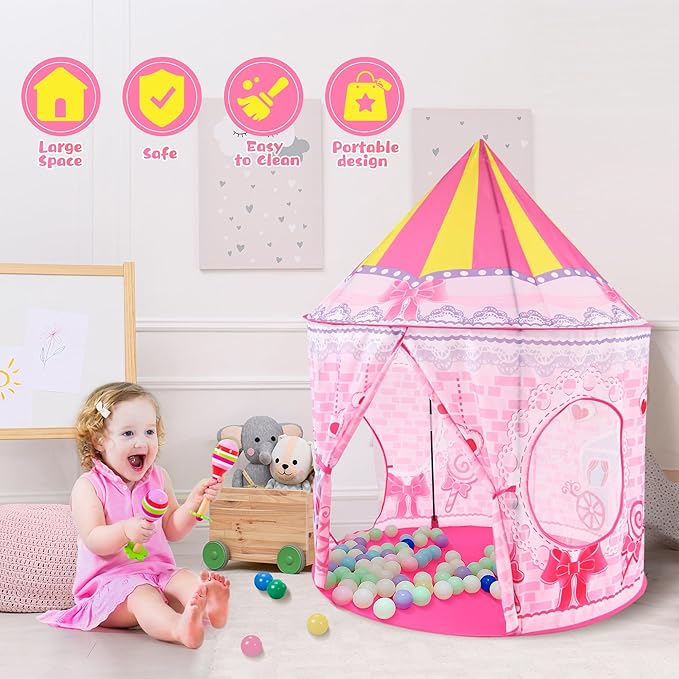 3pc Princess Fairy Tale Kids Play Tent, Cube Crawl Tunnel, Ball Pit for Toddlers, Indoor Outdoor Playhouse Castle Toys, Baby Boys Girls for 3 4 5 6 7 Years Old (Balls Not Included)