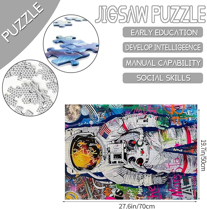Tucocoo Graffiti Astronaut Jigsaw Puzzles for Adults 1000 Pieces, Space Abstract Art Jigsaw Puzzle 20x27 Inch Colorful DIY Handwork Puzzles for Home Decoration, Family Puzzle Perfect for Game Nights