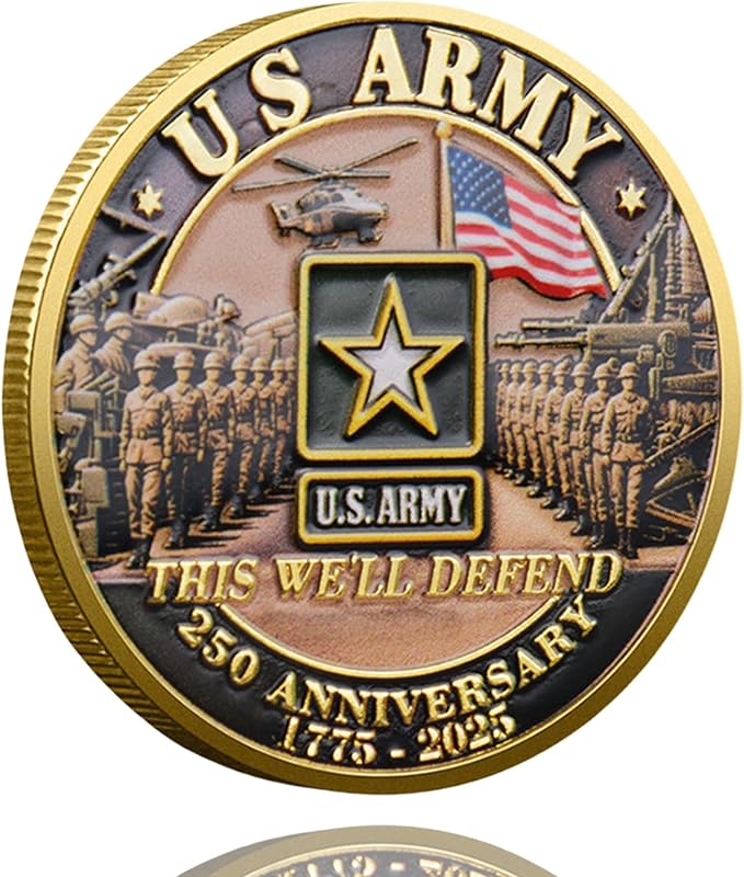 250th Anniversary Army Challenge Coin Commemorative Coin Tribute to The U.S. Army’s 250th Anniversary Collectible Challenge Coin for Veterans, Active Duty Members, and Patriots (C)