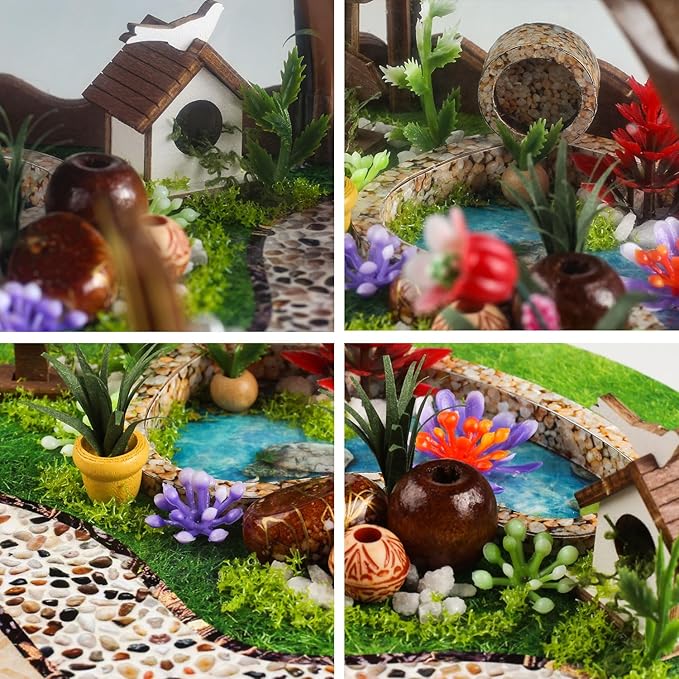 DIY Miniature Garden Dollhouse Kit - 1:24 Scale Wooden Flower Greenhouse Room Craft with Furniture for Book Nook Decor - Present for Women, Girls, and Boy (Round Garden)