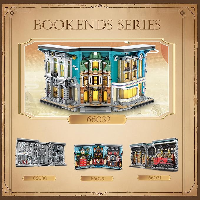 Reobrix Book Nook Building with Light, Streetscape BookNook Building Kit 66032 for Bookshelf&Home Decor, 2899 PCS Bookend Model Toy, Gift for Kids Adults Boys Girls Age 14+