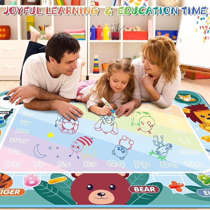 Water Doodle Mat 40 x 32 Inch Kids Water Painting Doodle Drawing Mat Toy Writing Mess Free Coloring Extra Large Magic Educational Toys for Boys Girls Age 4 5 6 7 8 Year Old Christmas Birthday Present