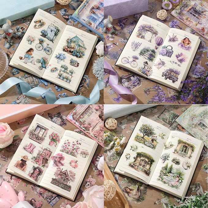 4 Book Girl pet Scrapbooking Stickers Pre-Cut 480 PET Stickers People Sticker Books for journaling Scrapbook Supplies Transparent Girls Sticker