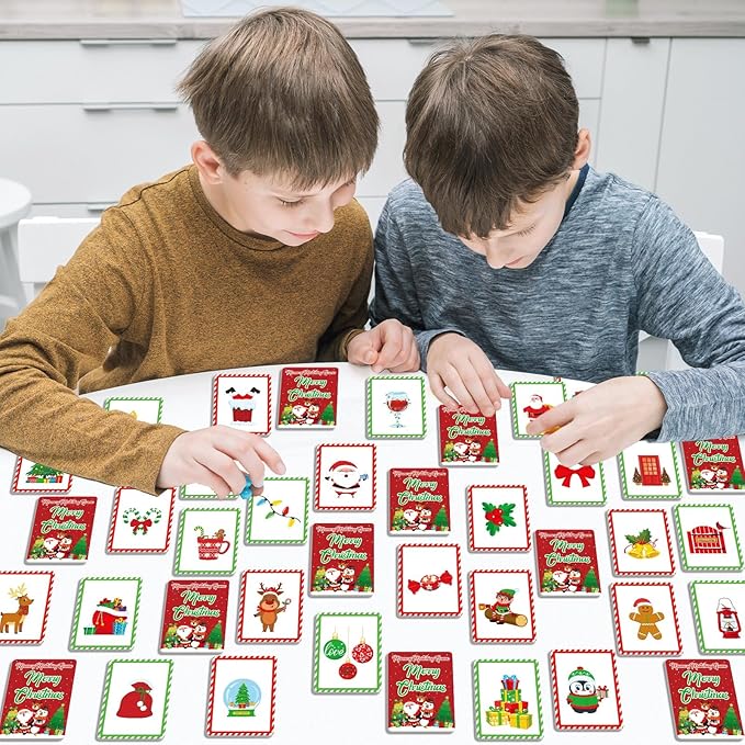gisgfim 50 Pairs Merry Christmas Memory Matching Game Educational Concentration Memory Card for Kids Ages 3-8 Fun & Fast Winter Theme Memory Matching Games