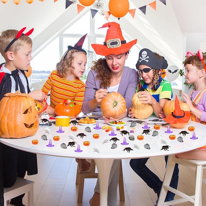 120pcs Halloween Acrylic Sensory Bin Filler, Mini Acrylic Pumpkin Ghost Skull Spider Witch Hats Gems Table Scatter Vase Filler for Autumn DIY Crafts Home Centerpieces Table Decorations