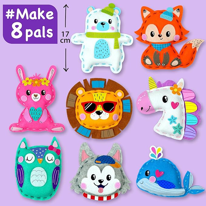 EZCRA Unicorn Sewing Kit for Kids - 8-in-1 Kids Sewing Kit - Easy to Do Craft Kits for Ages 4-8 - Sewing Crafts - Extra Felt Stickers for Decoration - No Mess with Full Instructions