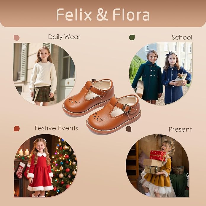 Felix & Flora Toddler Little Girl Mary Jane Dress Shoes - Ballet Flats for Girl Party School Shoes