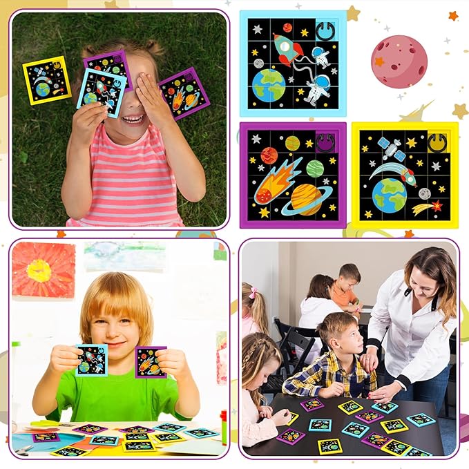 24 Pcs Fun Space Slide Puzzles Toy Bulk Kid Sliding Block Puzzle Games and Party Favors for Vbs Vacation Bible School Supplies Family Party Educational
